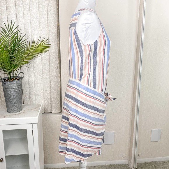 Anthropologie Drew Dress Wrap Linen Striped Tie Candy Stripe Size Small NWT - Picture 7 of 13